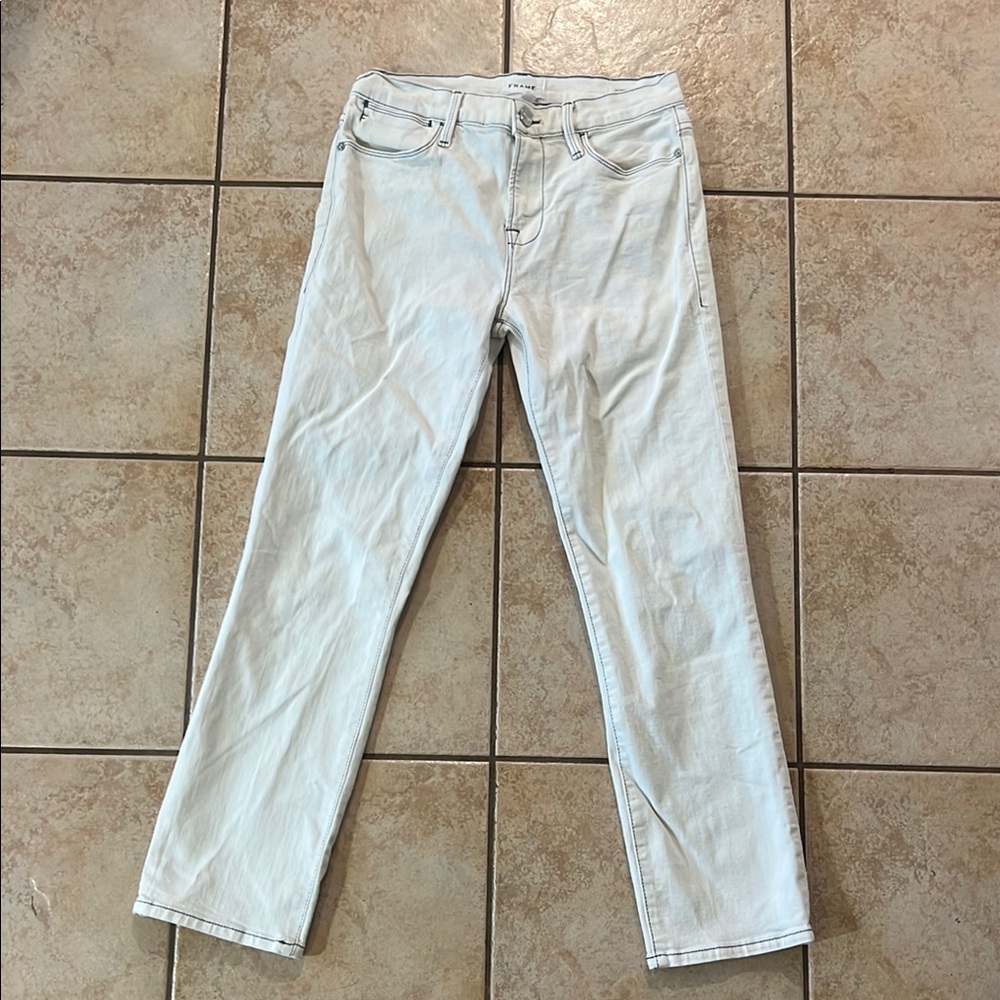 Frame Le High Straight Leg Jeans Chalk White‎ High Rise, Sz 26